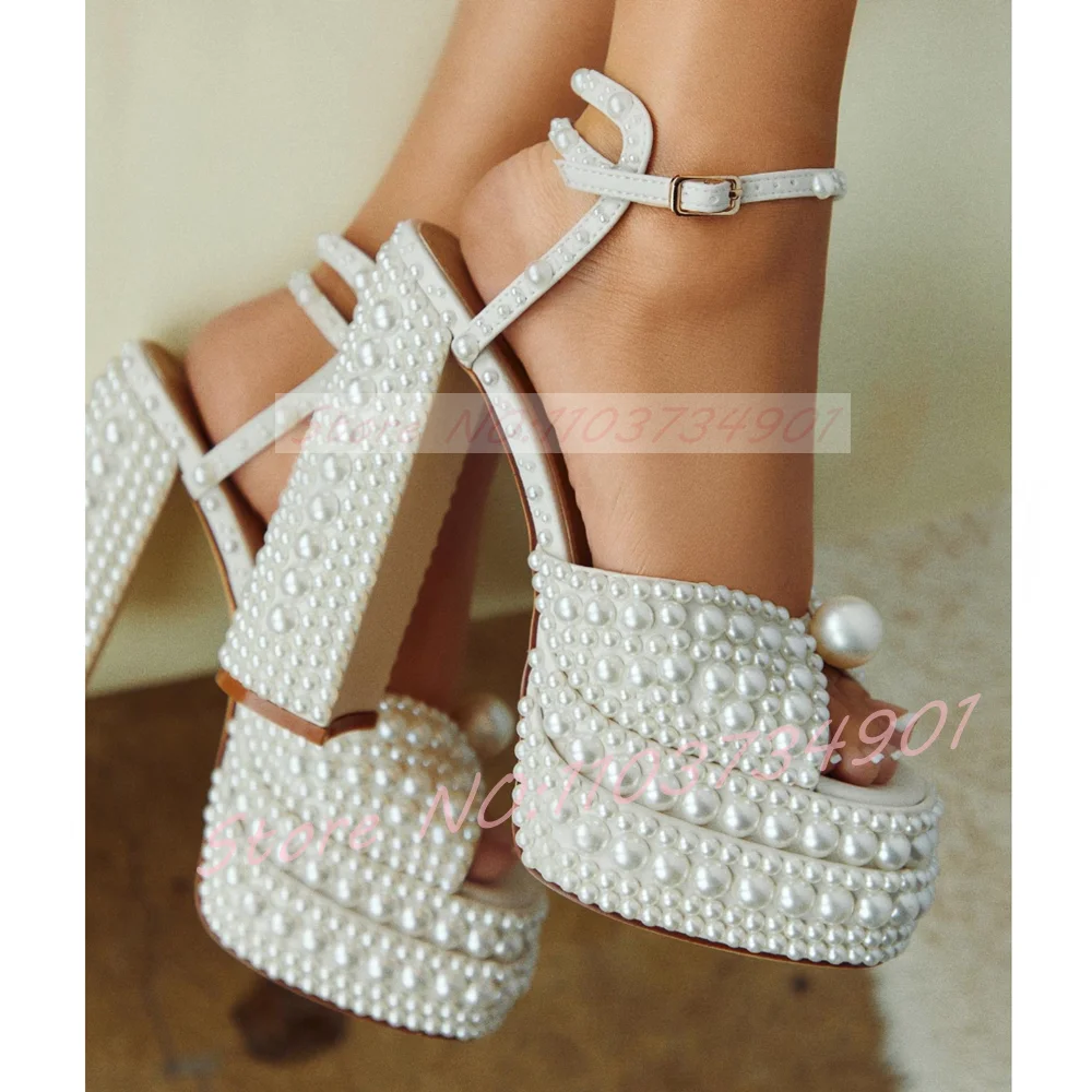 Wedding Super - Sandali con plateau con perle bianche